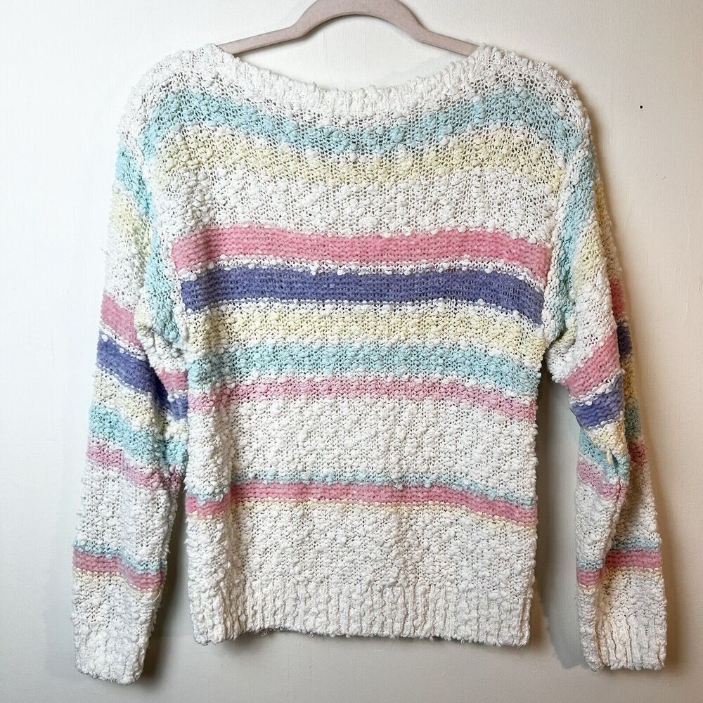 Partners By Mervyn’s Vintage Pullover Sweater Nubby Striped Ivory Pastels Sz S